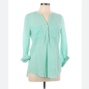 Light Mint Green Women's Crinkle Button-Up Tunic